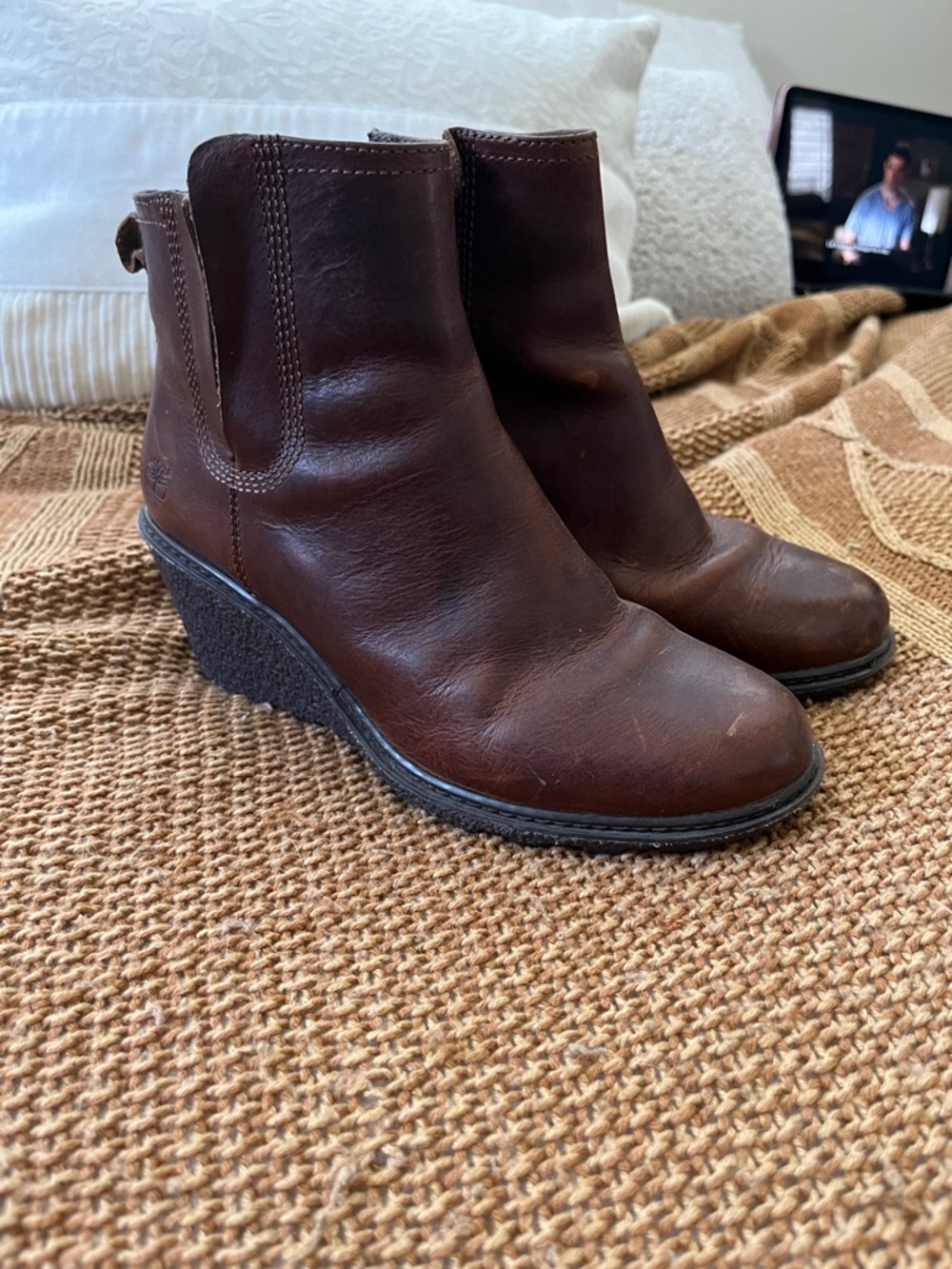 Timberland Dark Brown Leather Wedge Ankle Boots
